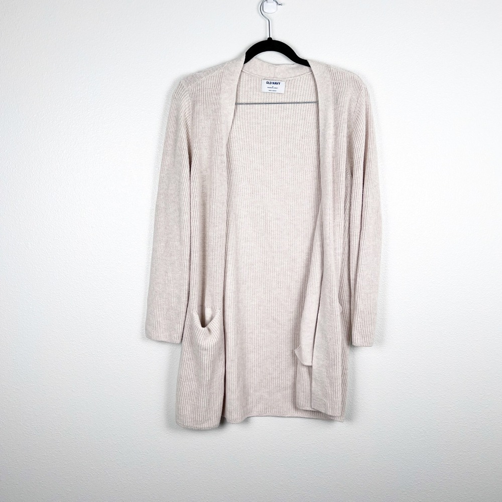Old Navy Womens Long Sleeve Open Front Ribbed Cardigan Beige M